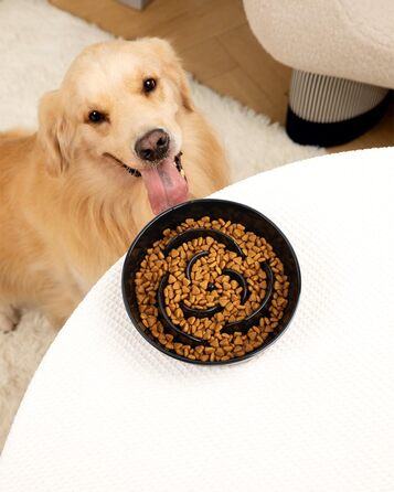 Керамічна миска для собак Slow Feeder, 2 чашки, рожево-чорна, для середніх порід, сприяє звичці повільного годування, 8 дюймів