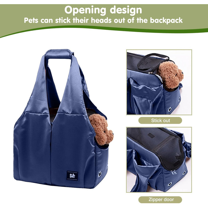 PETCUTE Сумка-переноска для собак та котів, дихаюча, з матом, на плече, з лінійкою безпеки та кишенями, для маленьких та середніх собак, цуценят та котів (Темно-синій)