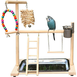 Ігровий комплекс Vogel Spielplatz для хвилястих попугаїв, з нержавіючою чашкою-годівницею, драбиною та підсідалом