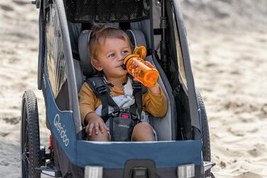 Qeridoo Sportrex 2 Limited Edition Jeans Blue: Дитячий велопричіп для 2 дітей, 360° обертове колесо, захист голови