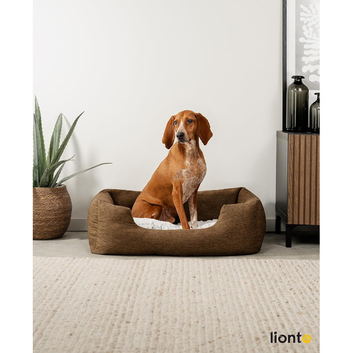 Крісло-гніздочко для собак Lionto з м'яким двостороннім подушкою, затишне ліжко для домашніх тварин у меланжевому дизайні з глибоким входом, підходить для собак та котів усіх розмірів, 80x60 см, м'яке ліжко для собак, коричневе