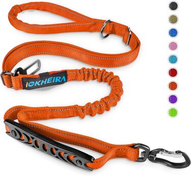 Леєчка для собак IOKHEIRA, регульована (1,2-1,5 м) з надійним кріпленням, комфортна ручка та світловідбиваючі нитки (неоновий зелений, полум'яно-помаранчевий)