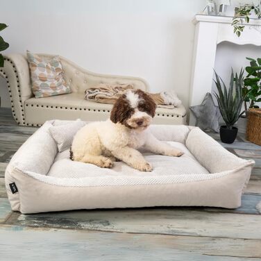 М'яке ліжко для собак 4L Textil Teo, бежеве, 100x80 см. Знімний та пральний чохол, корзина для собак середнього розміру, зручне собаче ліжко.