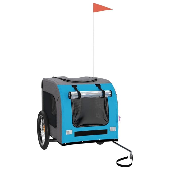 Візок для собак маленьких порід, велосипедний причіп для собак блакитного та сірого кольорів, Oxford-тканина та метал для тварин середнього розміру