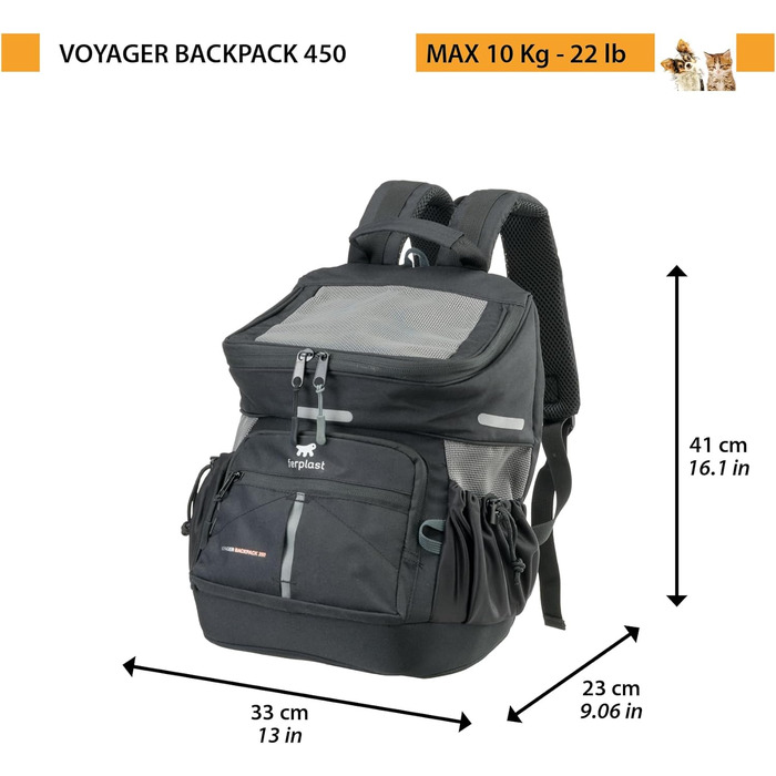Рюкзак для собак та котів Ferplast Voyager Backpack, чорний, M, 29 x 21 x 36 см, до 10 кг