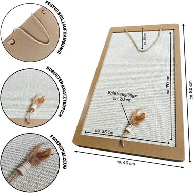 Котячий кігтетоп Planky XXL - великий килимок для дряпання котів з дерева, 70x35 см, 80x40x2 см