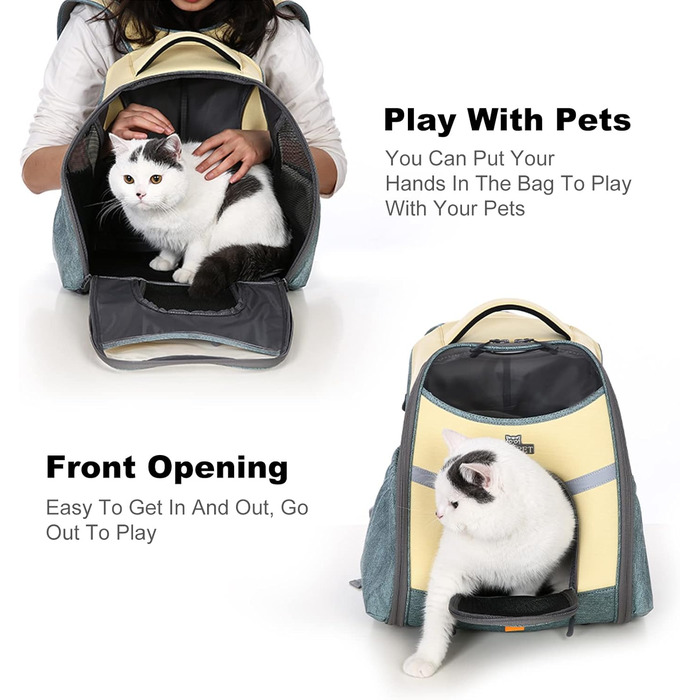 PETCUTE Рюкзак для тварин, переноска для собак та котів, жовта, до 8 кг
