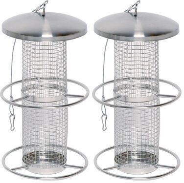 Годівниця для птахів Dobar® 10041 з нержавіючої сталі - годівниця для диких птахів, годівник з сіткою для горіхів - годівник зі сталі для саду/тераси/балкону - Ø 14 см x 26 см - Сріблястий 1 шт. (2 шт. в упаковці)