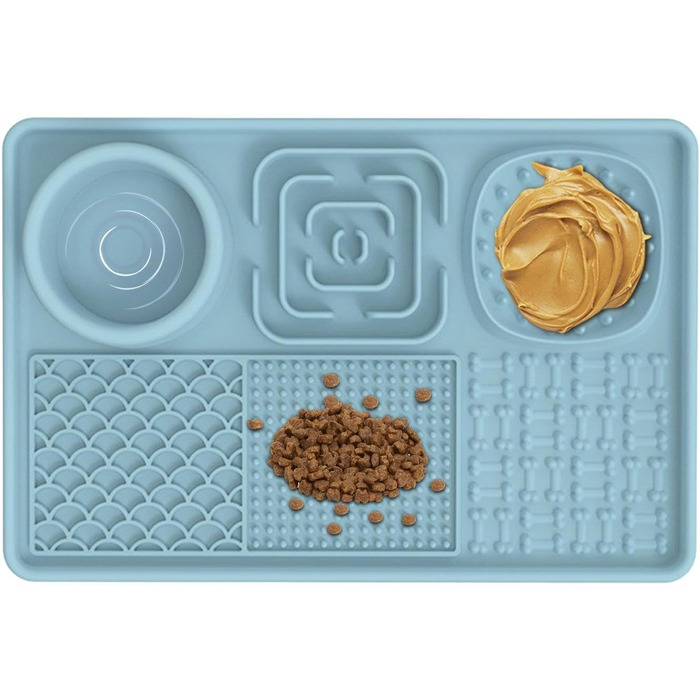 Килимок для собак та котів з силікону з присосками, антипригарний, для ласощів та розваг (Блакитний)