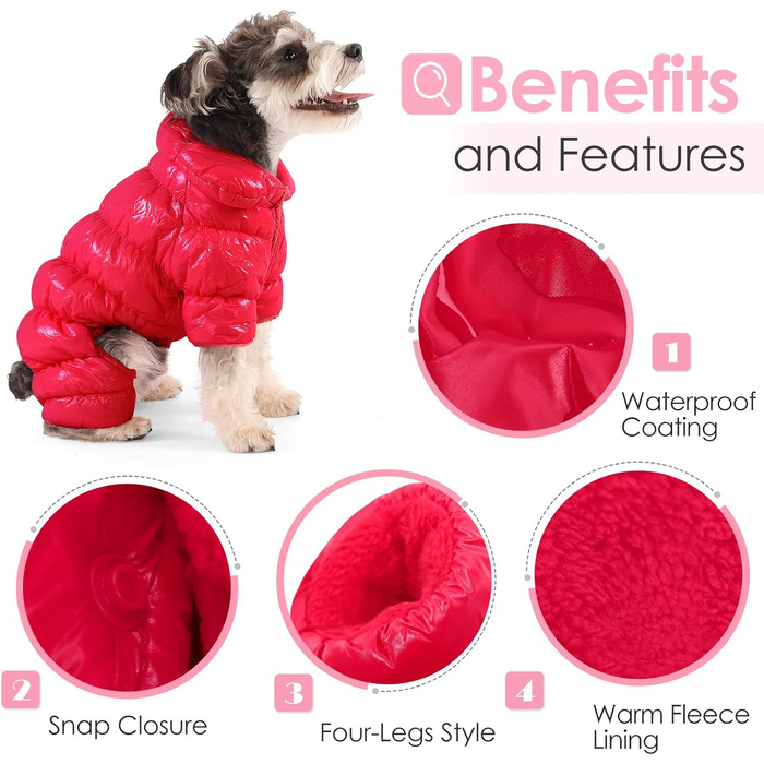 Водонепроникний зимовий одяг для собак AOFITEE: тепла куртка, жилет, пуховик, червоний колір, розмір L (Обхват грудей 15.7', Довжина спини 12.2')
