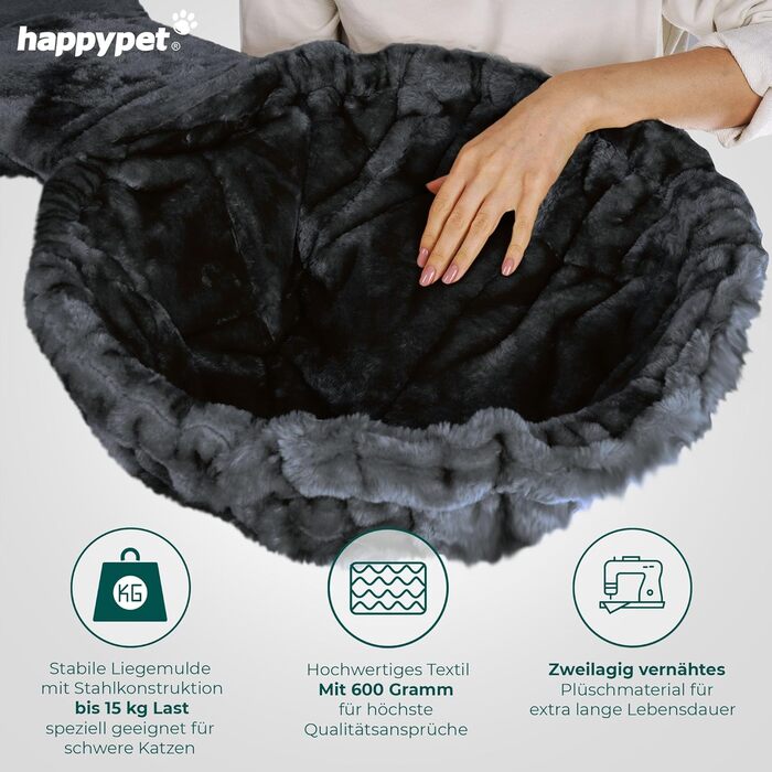 Дерев'яний котячий комплекс HAPPYPET Oscar 161 см для великих котів, преміум когтеточка 47 кг, стовпи 12 см, для мейн-кунів, 600 г плюшу, антрацит