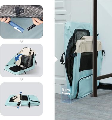 Транспортна переноска для собак та котів, 81x58x58 см, складна, з мискою, блакитна (XL)