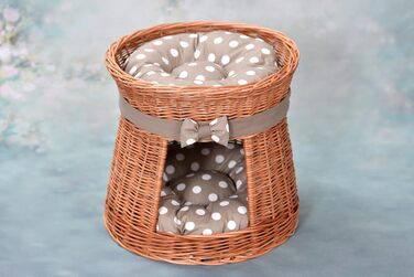 Кішка Будка Кругла Натурального Кольору: Двоярусний Корзинка для Кішки з Велюровою Подушкою, Корзинка з Плетеної Вельветової Лози, Кішка-Тур, Меджовтий Колір