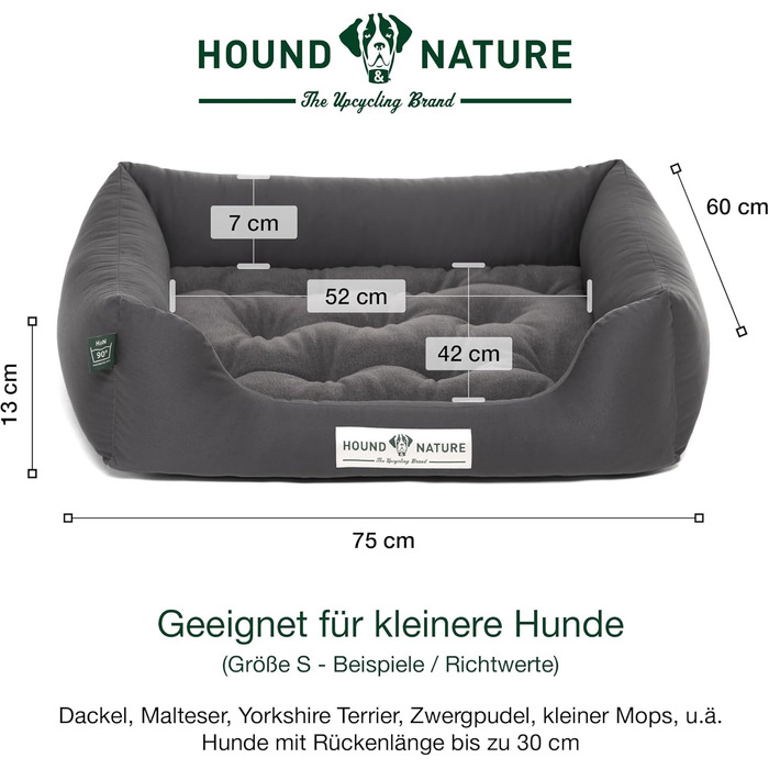 Ортопедичне екологічне ліжко для собак HOUND & NATURE Zürich S, сіре, 75x60 см, для малих порід, м'яке, двостороннє, флісове, знімний чохол, що переться