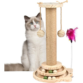 Іграшка для котів TSKDKIT: інтерактивний кігтеточки з кулями, пір'ям та м'ячами, 45 см, 2-ярусний обертовий столик, для маленьких/середніх котів