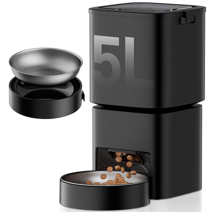 Автоматичний годівник для котів та собак з Wi-Fi, 5л, чорний. Керування через додаток, 1-10 прийомів їжі на день, 2.4GHz / 5GHz