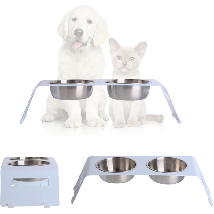 Підвищена годівниця для котів PETLINUS: ергономічна миска з нержавіючої сталі та металу, для котів та маленьких собак