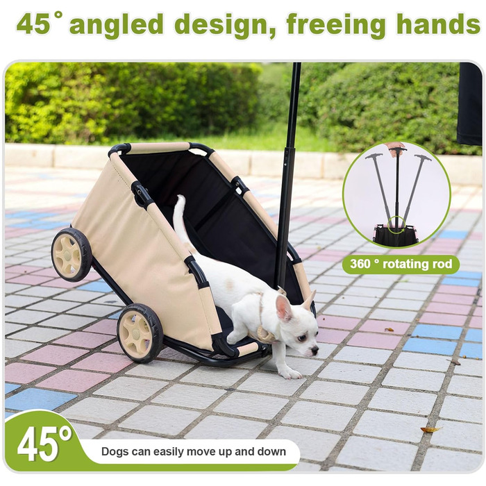 Міні-візок для тварин, складаний універсальний візок для покупок з висувною ручкою, для прогулянок на вулиці, з подушкою та страхувальним тросом, з кишенькою (Хакі)
