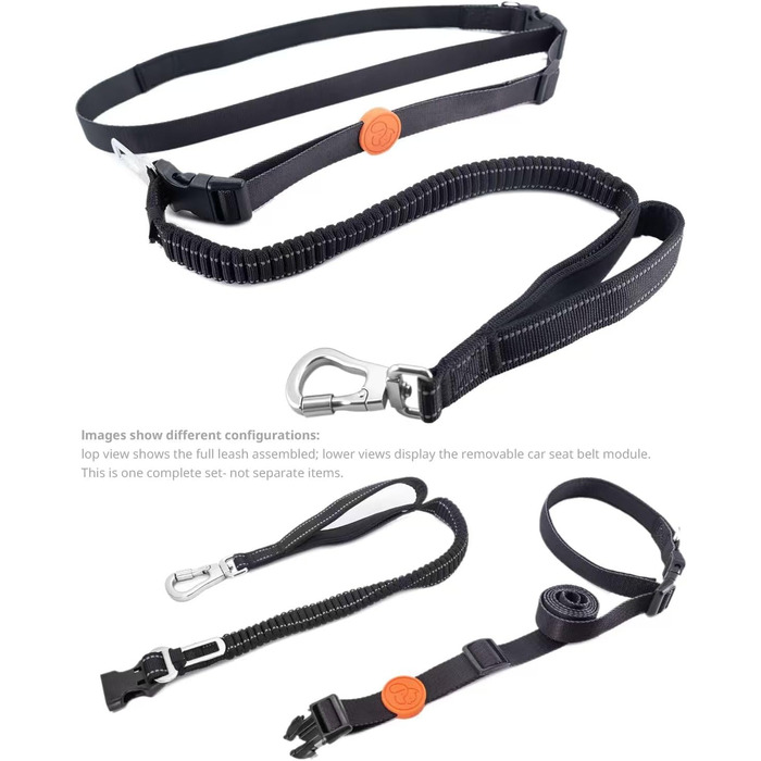 EVERKING 6-в-1 повідок для собак з поясом – повідь для бігу та прогулянок, з двома ручками, антишокова пружина, кріплення для авто, альтернатива шлейці та повідку (синій, сірий, блакитний, хакі, чорний)