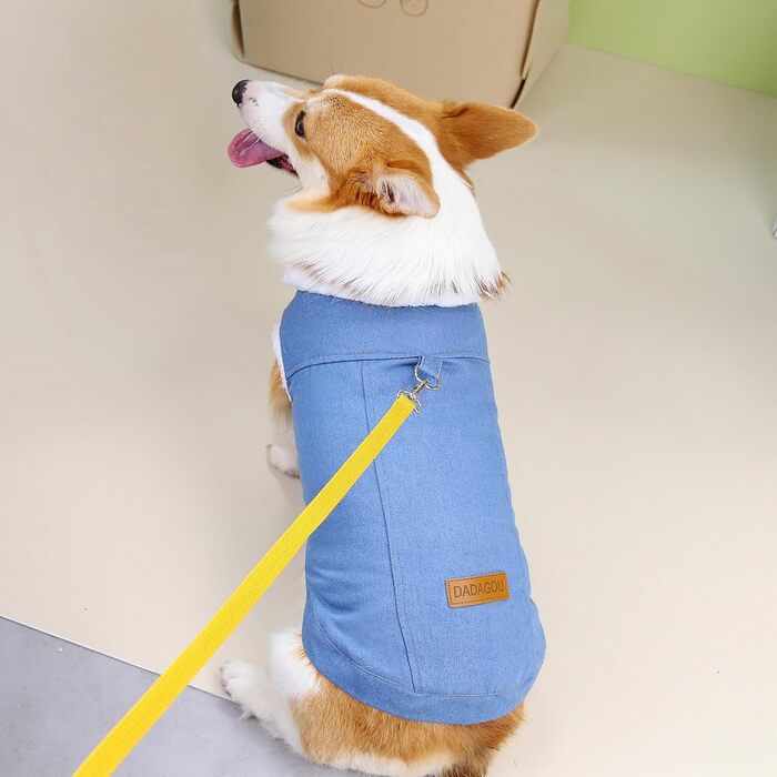 Зунеа Тепла джинсова куртка для собак, утеплена флісом, для маленьких та середніх порід, з кільцем D, тепла жилетка для холодної погоди, одяг для цуценят, такса, темно-синій, розмір (4XL, світло-синій)