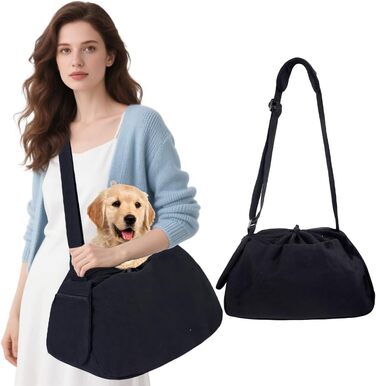 Сумка-переноска для собак та котів Lwuey, чорна, до 8 кг, регульований ремінь, дихаюча, для подорожей