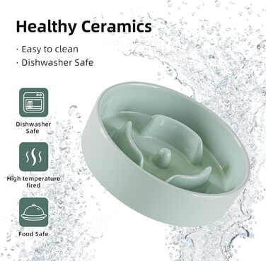 Підвищений годівниця для собак та котів Havniva з кераміки, для повільного годування, 13 см та 15,5 см, з дерев'яним підставкою, 2 шт. світло-зелений + підставка