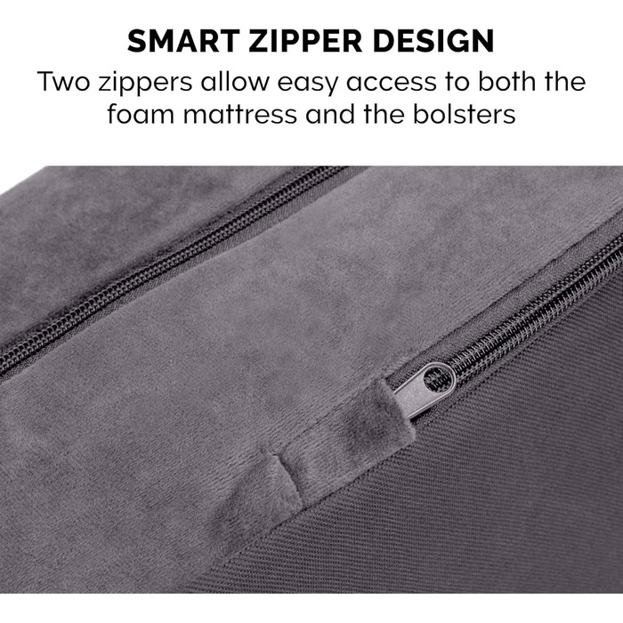 Крісло-лежанка для собак великих порід FurHaven з підголовником та знімним чохлом, плюш та оксамит, L-подібне, сірий колір, Jumbo/XL, 102 x 81 x 20 см