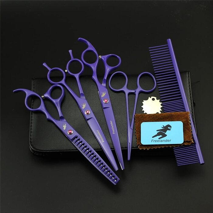 Набір для грумінгу собак 9Cr Edelstahl: ножиці прямі, для розрідження, вигнуті, гребінці для догляду за собаками