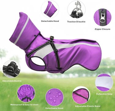 Водонепроникний дощовик для собак Oslueidy – дощовик для собак з капюшоном, S-XXL (Lila)