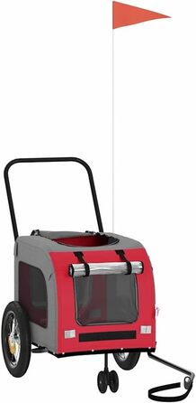 Причіп для собак VidaXL - червоний, 125x53x54 см, до 45 кг, з прапором та відбивачами