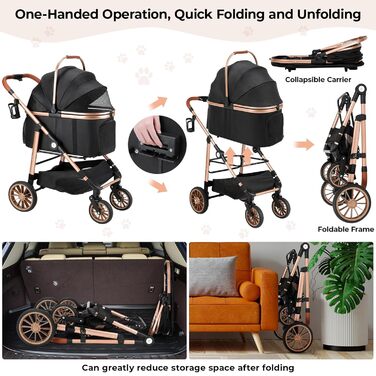 Візок для собак Mamizо 4-в-1, до 25 кг, з амортизаторами, складний, чорний