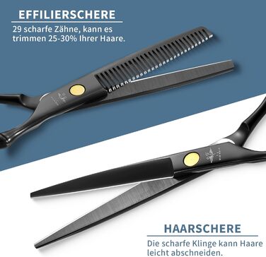 Набір професійних перукарських ножиць PURPLEBIRD: 10 шт. (чорний). Ножиці для стрижки та фінальної обробки волосся з нержавіючої сталі. Ідеально для перукарів, барберів та початківців.