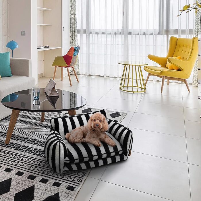 Крісло-лежанка для собак, лежанка для тварин, миється, м'яке ліжко для собак, подушка для собак, диванчик для собак (M-65x40x30см, чорно-білий)