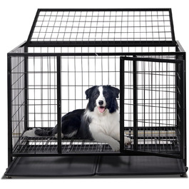 Великий розкладний переносний вольєр для собак – 109x76x87 см, 2 двері + фіксуючі колеса та висувне піддон – для середніх та великих собак – чорний (покращена модель)