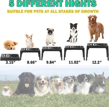 Підвищений миска для собак Arsagoo: 1 x 1100 мл з нержавіючої сталі, 1 x для повільного годування, 1 x водовідштовхувана, регульована по висоті (5 рівнів) для собак маленьких та середніх порід
