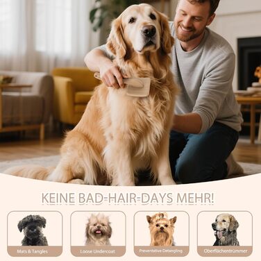 Набір щіток та гребінців Slicker для великих собак з довгою шерстю – щітка для розплутування з пінами 22 мм для Голден Ретріверів, Пуделів, Дудлів та котів – професійний догляд за шерстю з дерев'яною ручкою та шкіряним чохлом. Покриття лаком.