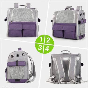 Рюкзак для тварин PETCUTE: переноска для собак та котів, знімний килимок, безпечний ремінь, зелений (фіолетовий)