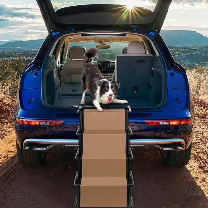 Складана та регульована рампа для собак великих та малих порід, драбина для домашніх тварин, 75 кг, акумуляторна, для всіх автомобілів, коричнева