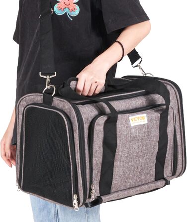 Тролей для собак VEVOR, складаний рюкзак для собак до 15,8 кг, переноска з 600D Oxford, 4 колеса, кишені для зберігання, ідеально для подорожей на авто та прогулянок (сірий, 11 кг)