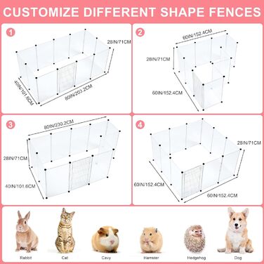 Клітка-загін для дрібних тварин Brian & Dany, 12 панелей, 203 x 101 x 71 см, вольєр для кроликів, цуценят, морських свинок