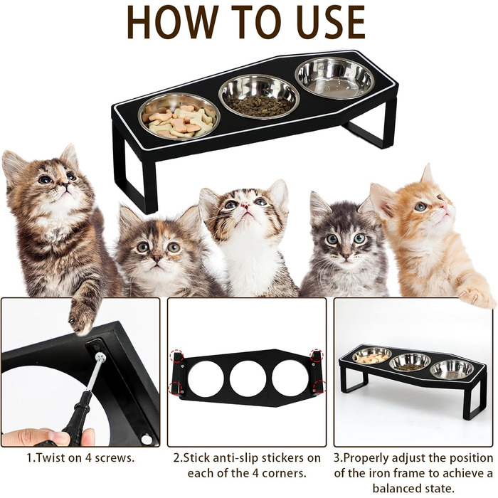 Підвищені миски для котів OPELETNNT, набір 3 шт. з бамбуковим підносом, нержавіюча сталь, антиковзкий стійкий, для дому