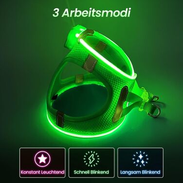 Світловідбиваючий нашийник для собак PcEoTllar з LED підсвічуванням (3 режими), зелений, для маленьких та середніх собак