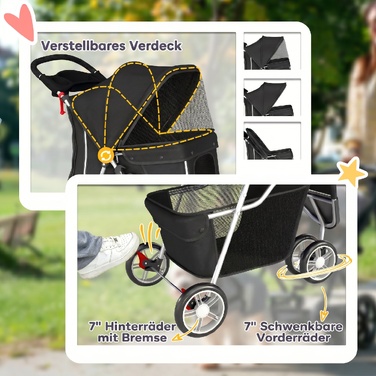 Складаний візок для собак (buggy) з кошиком, подушкою, сітчастим вікном та підстаканником для малих порід до 10 кг, чорний