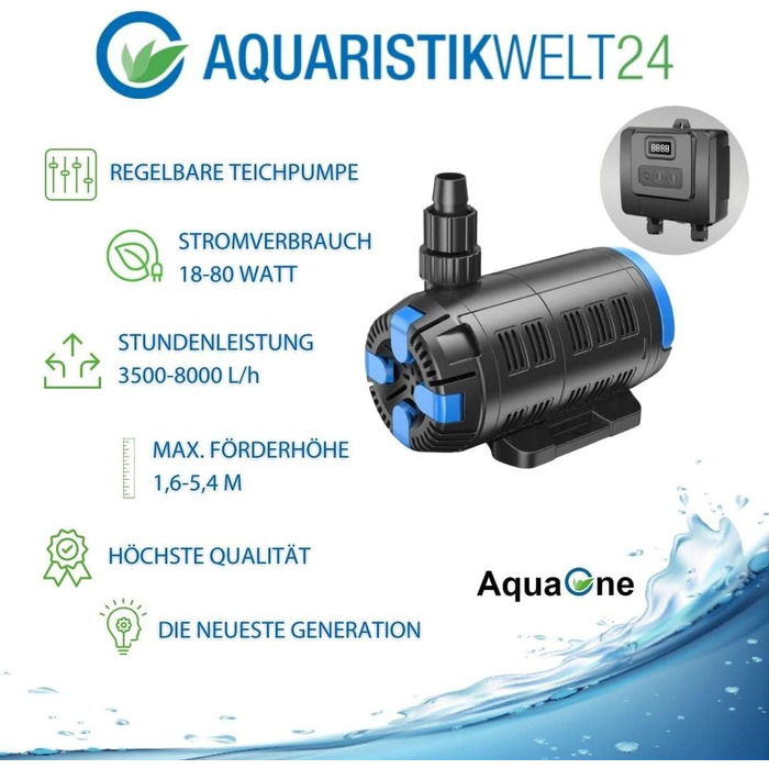 Комплект фільтрації для ставків AquaOne CPF-10000 з УФ-лампою, регульованою еко-насосом 18-80 Вт і шлангом, для ставків до 12 000 л