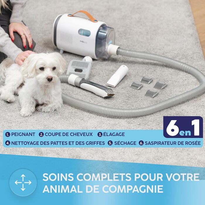 Пилосос для собак MPM MOD-1000 6-в-1 з щіткою - багатофункціональний, для собак та котів, з функцією стрижки та сушіння, тиха робота