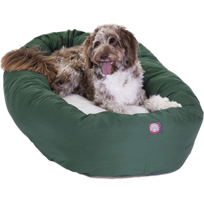 Зручне собаче ліжко Donut з Sherpa, 61x45x17 см, зелене. Ліжко для собак, розмір S, з підтримкою шиї. Матеріал: поліестер, бавовна, Sherpa, легко миється.