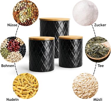 Набір з 3 вазок для зберігання Miamio Palmanova, кераміка з дерев'яним кришкою, білий та чорний кольори