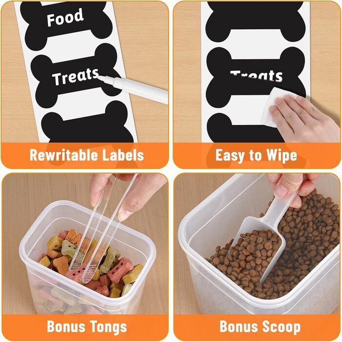 Набір контейнерів для корму для собак ZooZoo 3шт з герметичними кришками, BPA-free, для сухого корму, великі, середні, малі, з лопатками, етикетками, пінцетом та маркером