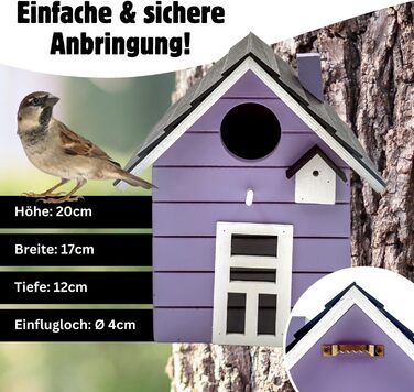 Пташник Vogelhaus No.64: для малих птахів (синиця, горобець, зяблик), декор для дому та місце для гніздування на вулиці, фіолетовий