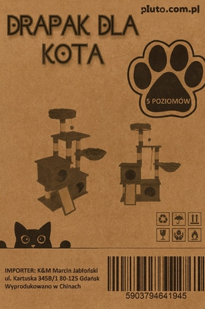 Ігровий комплекс для котів: будинок-драпак з 5 рівнями та стовпчиками, 115 см (F200)